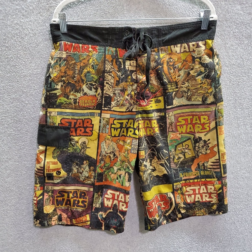 Star Wars Men Swimwear Medium Yellow Board Shorts Comic‎ Book Print Allover